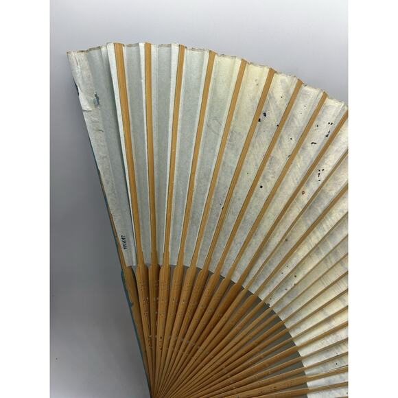 Vintage Oriental Wood & Paper Hand-Painted Folding Hand Fan Swans Flowers Rare - Picture 7 of 9